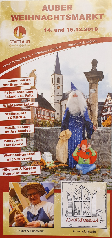 Kunst & Handwerk, Marktbrunnenbar, Glühwein & Crepes, Wichtelwerkstatt & Tombola - 14. und 15.12.2019 in Aub